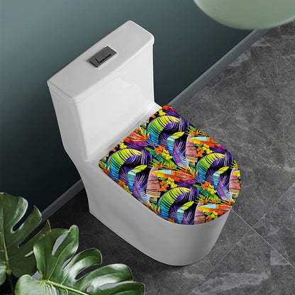 Colorful Leaves Tropical Pattern Print Toilet Lid Cover