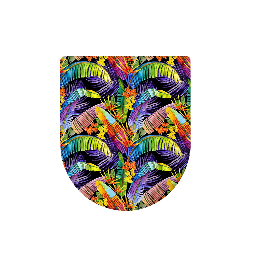 Colorful Leaves Tropical Pattern Print Toilet Lid Cover