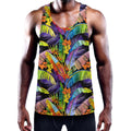 Colorful Leaves Tropical Pattern Print Men's Workout Tank Top