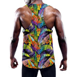 Colorful Leaves Tropical Pattern Print Training Tank Top