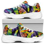 Colorful Leaves Tropical Pattern Print White Chunky Shoes