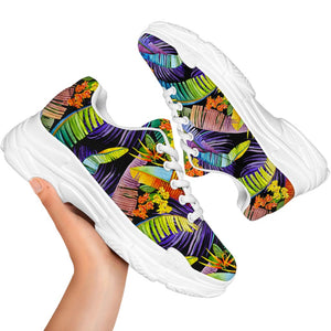 Colorful Leaves Tropical Pattern Print White Chunky Shoes