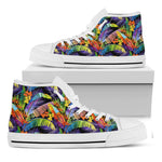 Colorful Leaves Tropical Pattern Print White High Top Sneakers