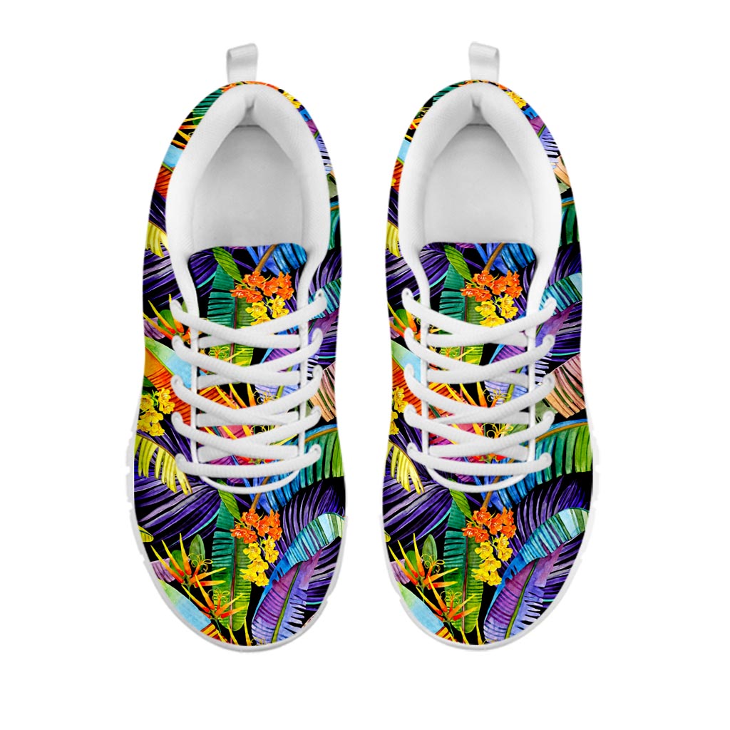 Colorful Leaves Tropical Pattern Print White Running Shoes