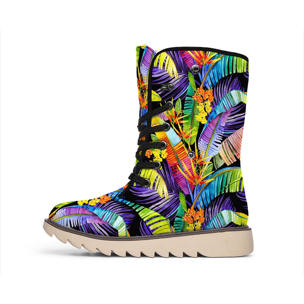 Colorful Leaves Tropical Pattern Print Winter Boots