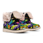 Colorful Leaves Tropical Pattern Print Winter Boots