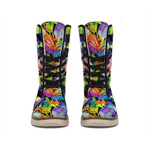 Colorful Leaves Tropical Pattern Print Winter Boots