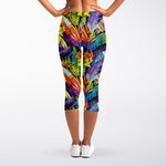 Colorful Leaves Tropical Pattern Print Women's Capri Leggings