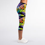 Colorful Leaves Tropical Pattern Print Women's Capri Leggings