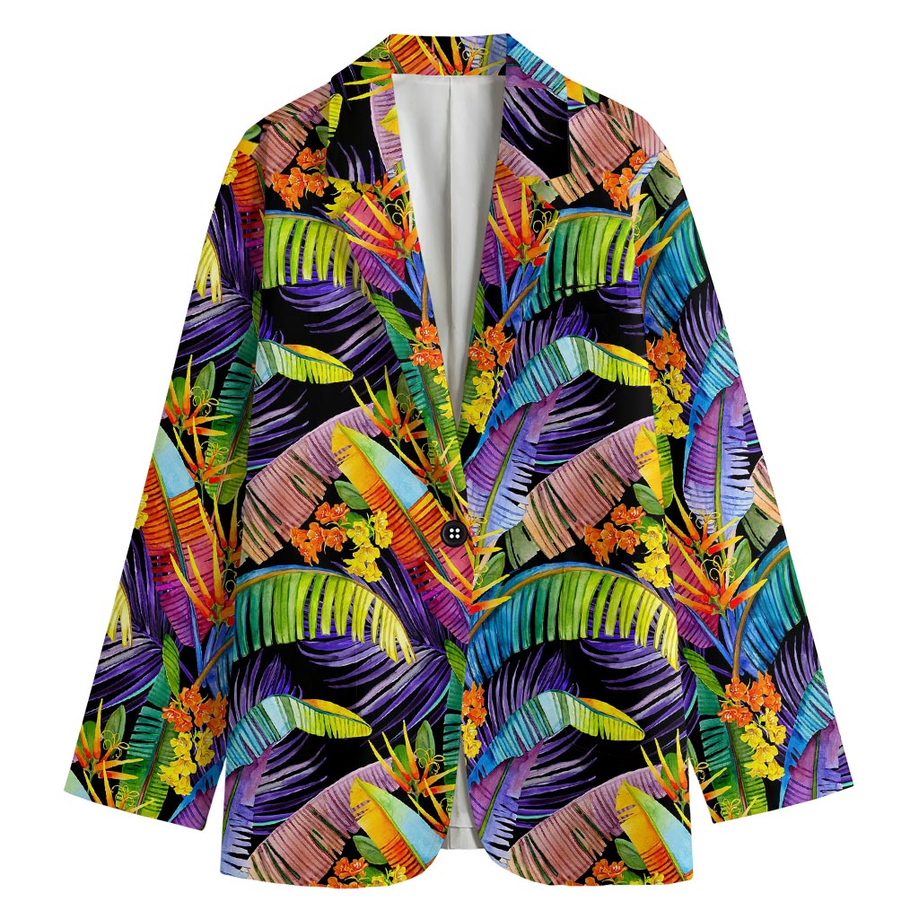 Colorful Leaves Tropical Pattern Print Women's Cotton Blazer