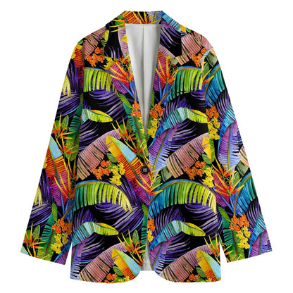 Colorful Leaves Tropical Pattern Print Women's Cotton Blazer