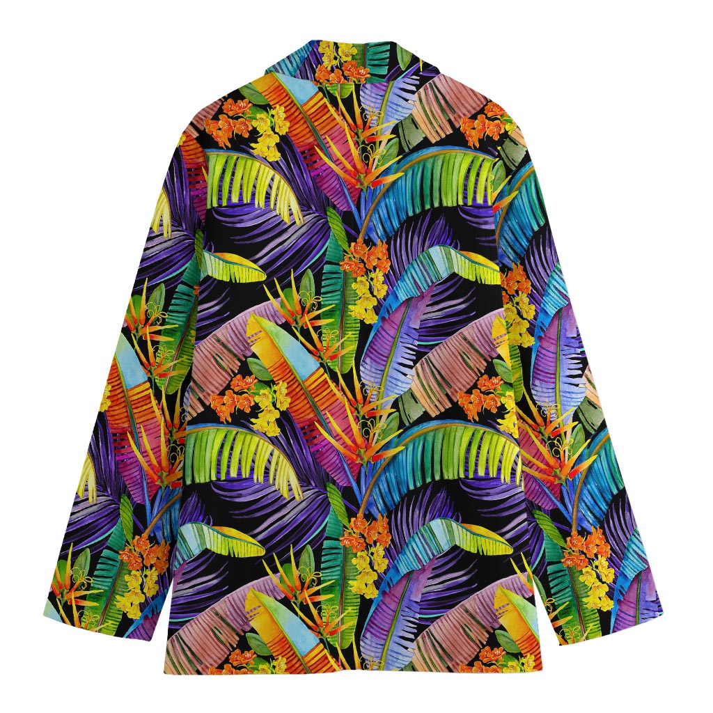 Colorful Leaves Tropical Pattern Print Women's Cotton Blazer