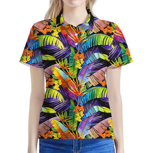 Colorful Leaves Tropical Pattern Print Women's Polo Shirt