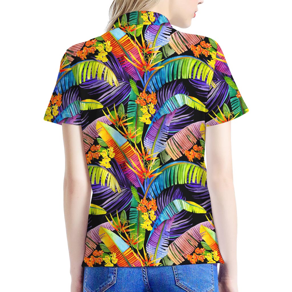 Colorful Leaves Tropical Pattern Print Women's Polo Shirt