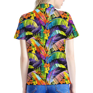 Colorful Leaves Tropical Pattern Print Women's Polo Shirt