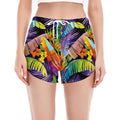 Colorful Leaves Tropical Pattern Print Women's Split Running Shorts