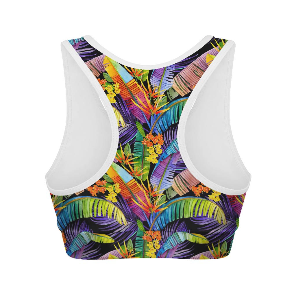 Colorful Leaves Tropical Pattern Print Women's Sports Bra