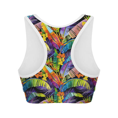 Colorful Leaves Tropical Pattern Print Women's Sports Bra