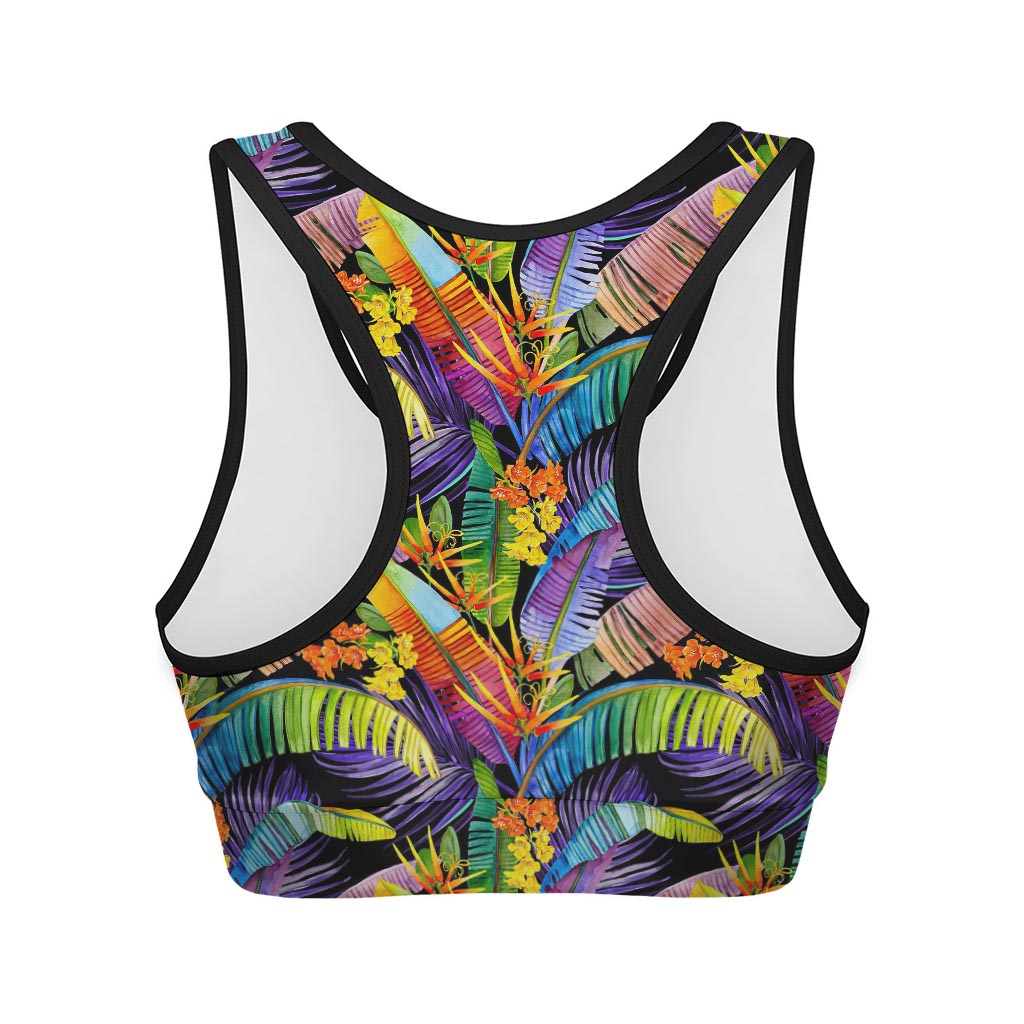 Colorful Leaves Tropical Pattern Print Women's Sports Bra