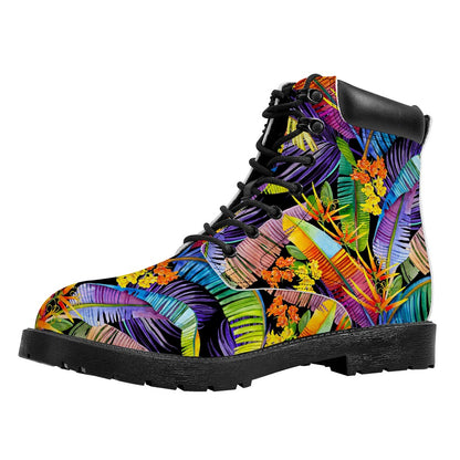 Colorful Leaves Tropical Pattern Print Work Boots