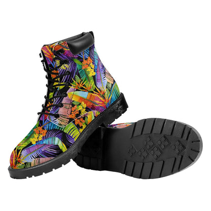 Colorful Leaves Tropical Pattern Print Work Boots