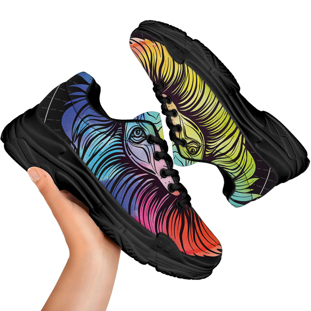 Colorful Leo Sign Print Black Chunky Shoes