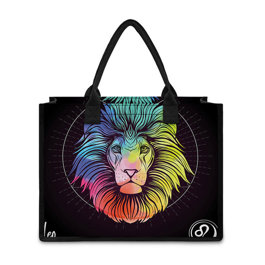 Colorful Leo Sign Print Canvas Tote Bag