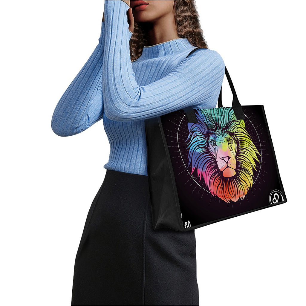 Colorful Leo Sign Print Canvas Tote Bag
