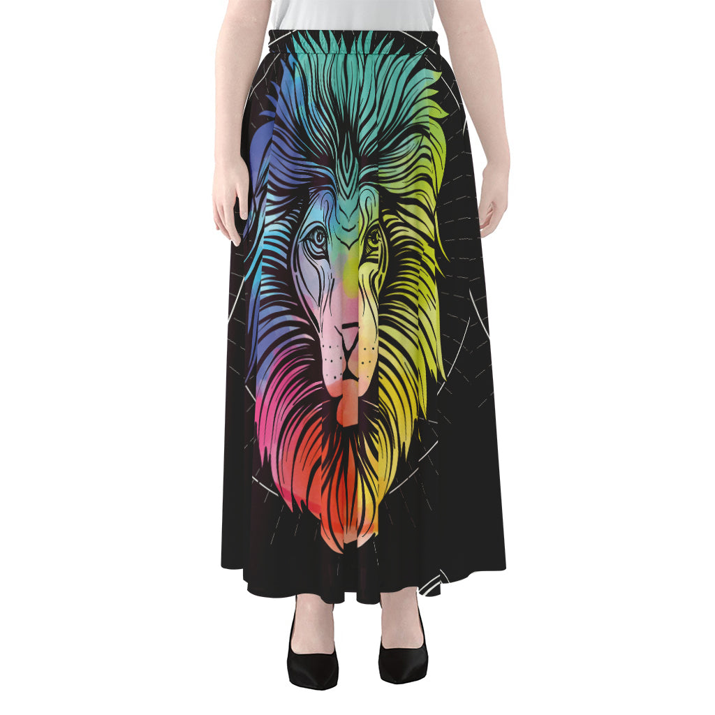 Colorful Leo Sign Print Chiffon Maxi Skirt