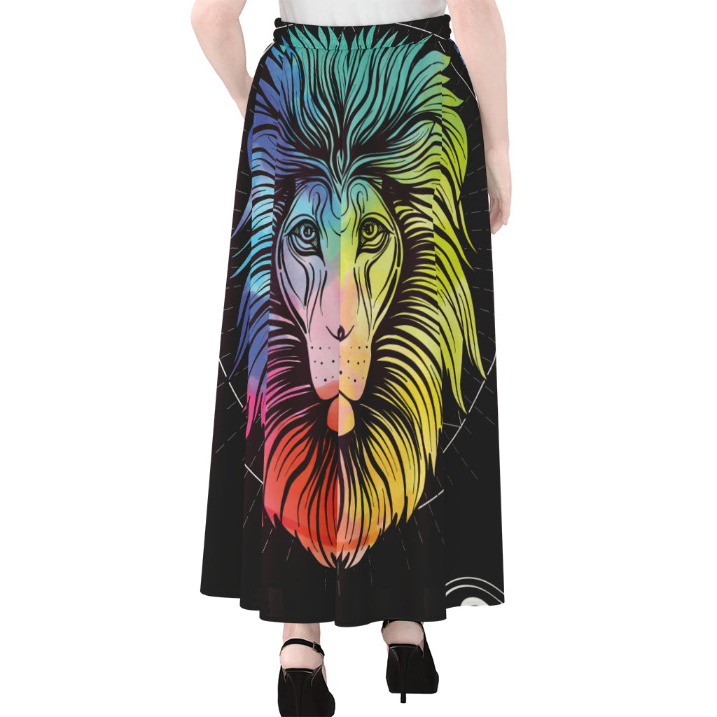 Colorful Leo Sign Print Chiffon Maxi Skirt