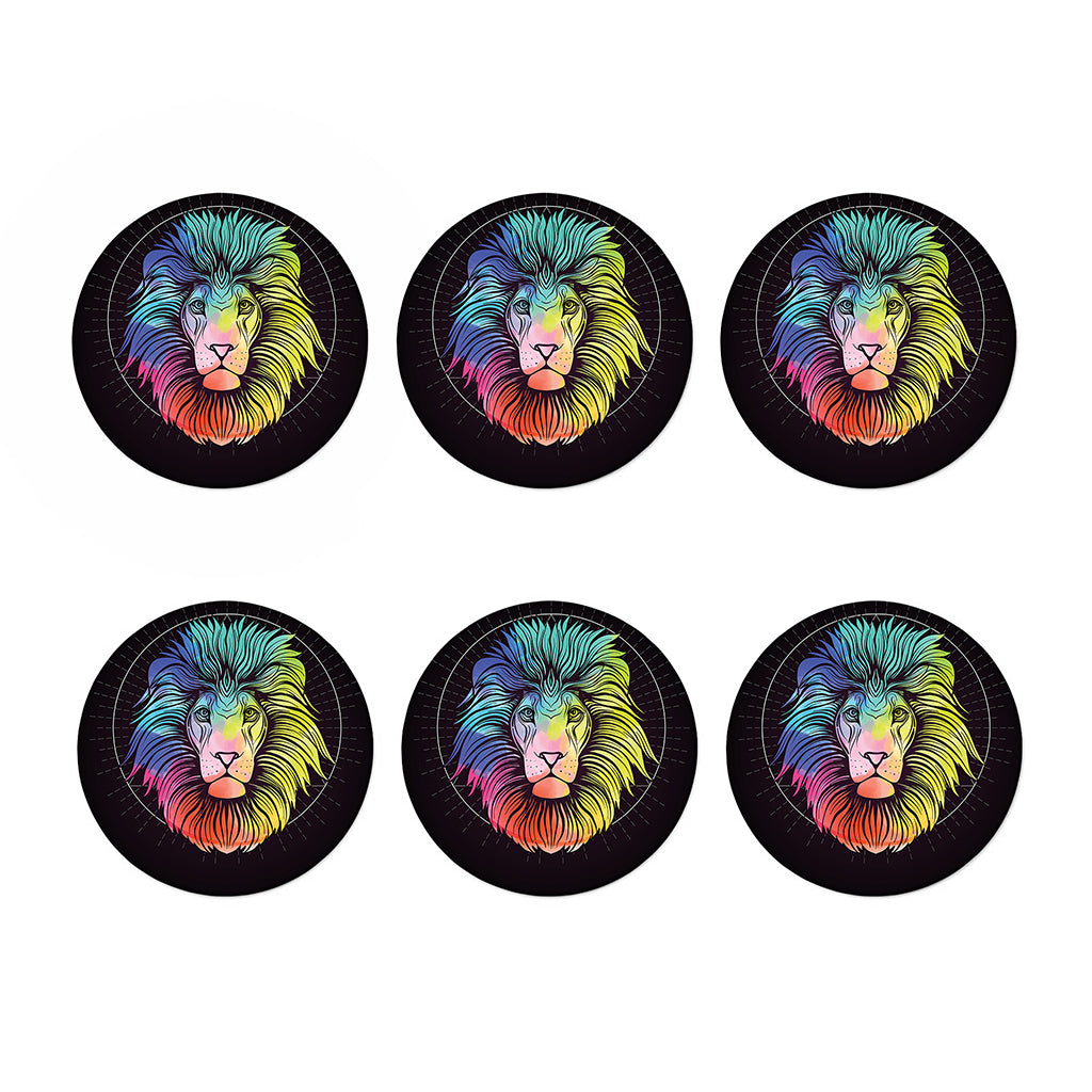 Colorful Leo Sign Print Coaster Set