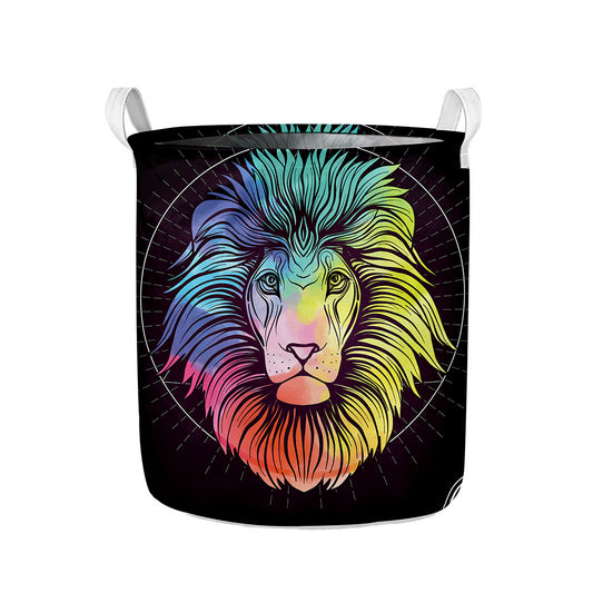 Colorful Leo Sign Print Collapsible Laundry Basket