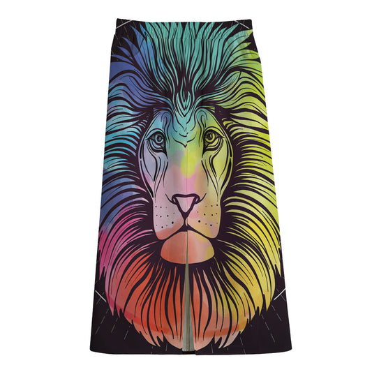 Colorful Leo Sign Print Cotton Front Slit Maxi Skirt
