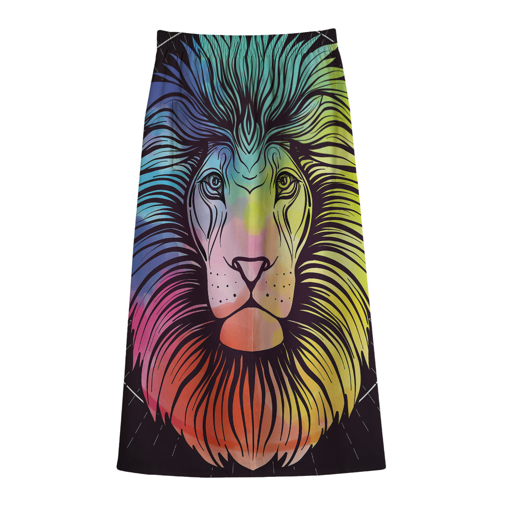 Colorful Leo Sign Print Cotton Front Slit Maxi Skirt