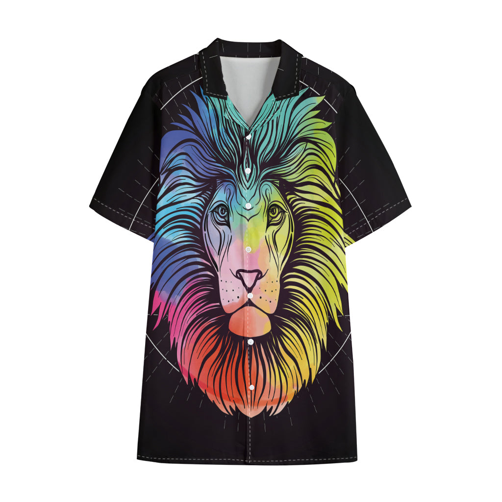 Colorful Leo Sign Print Cotton Hawaiian Shirt