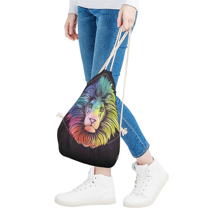 Colorful Leo Sign Print Drawstring Bag