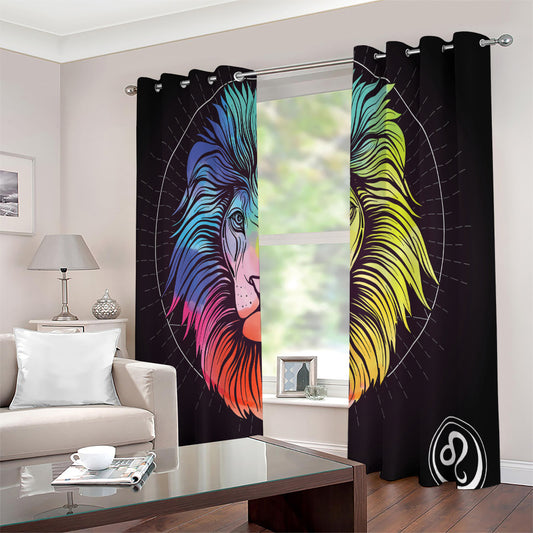 Colorful Leo Sign Print Extra Wide Grommet Curtains
