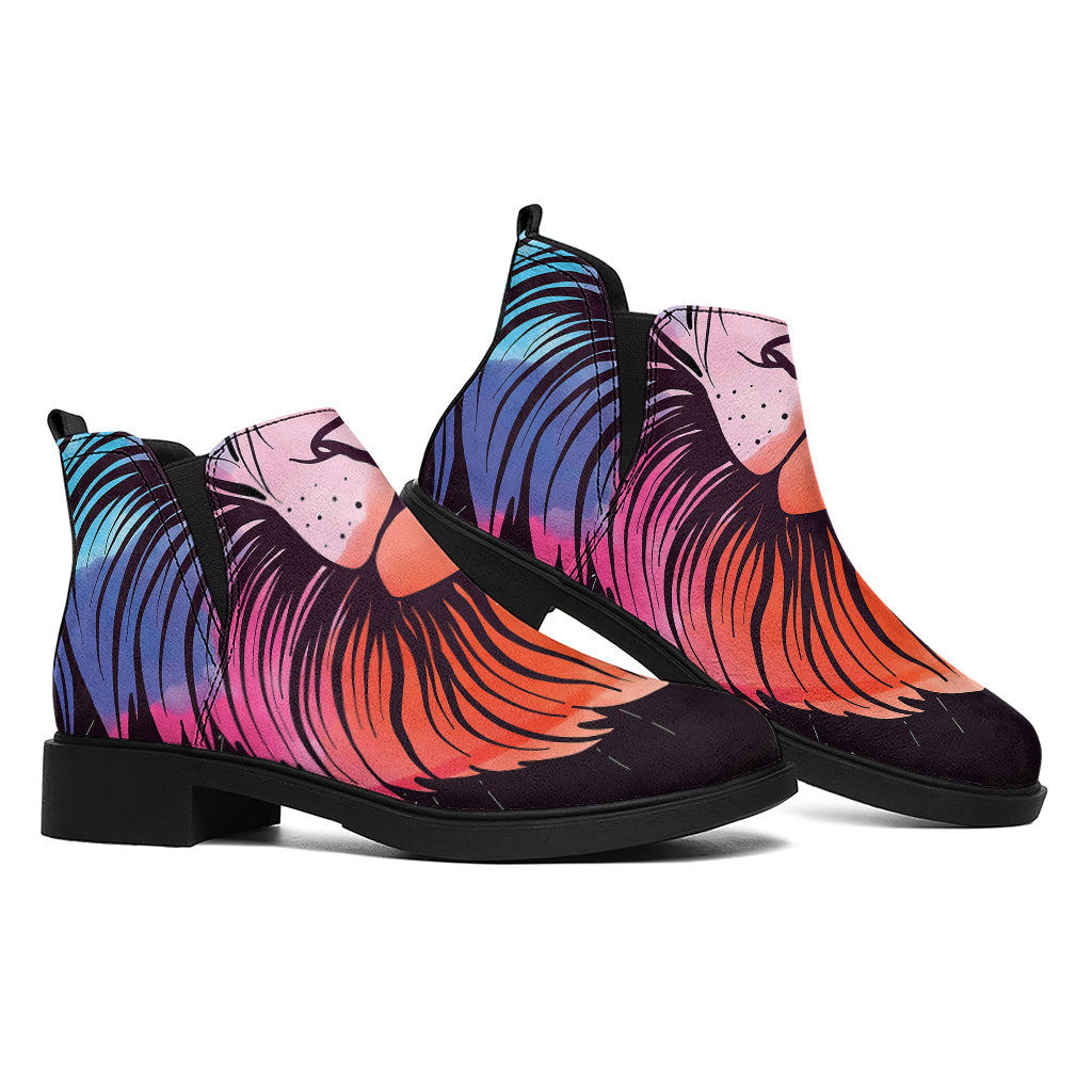 Colorful Leo Sign Print Flat Ankle Boots