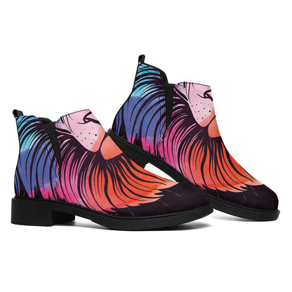 Colorful Leo Sign Print Flat Ankle Boots