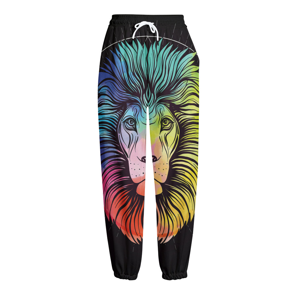 Colorful Leo Sign Print Fleece Lined Knit Pants