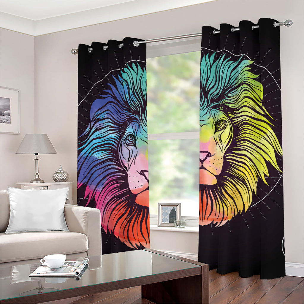 Colorful Leo Sign Print Grommet Curtains