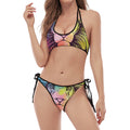 Colorful Leo Sign Print Halter Scoop Tie Side Bikini