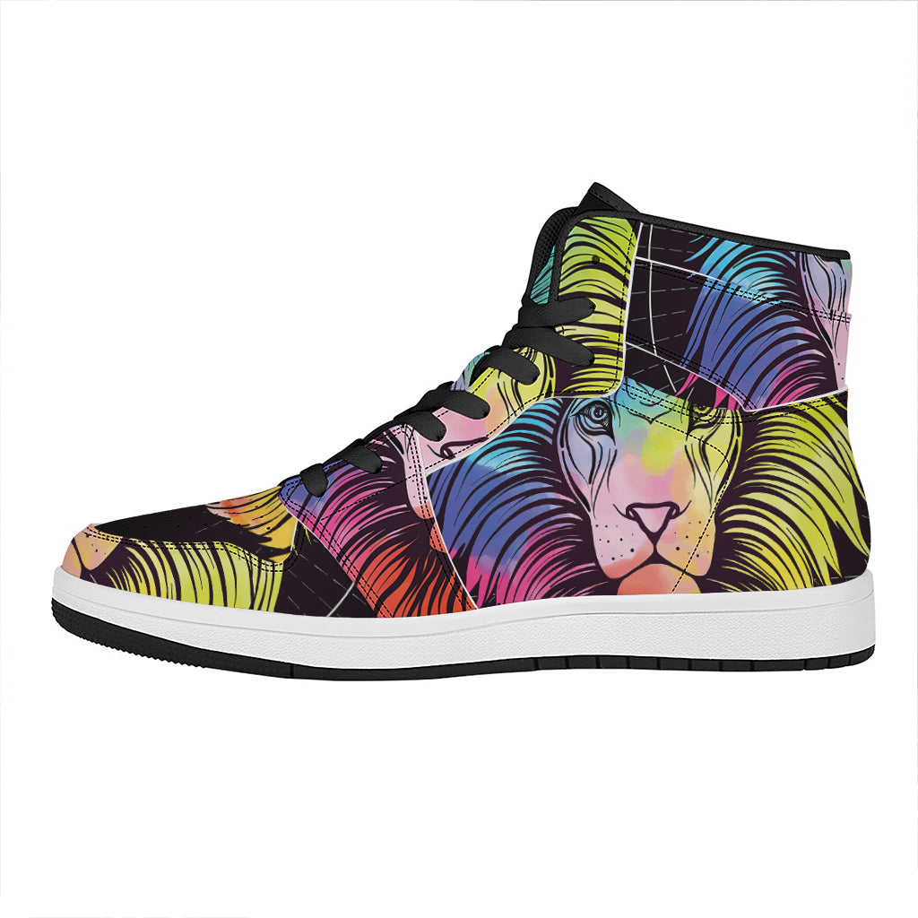 Colorful Leo Sign Print High Top Leather Sneakers