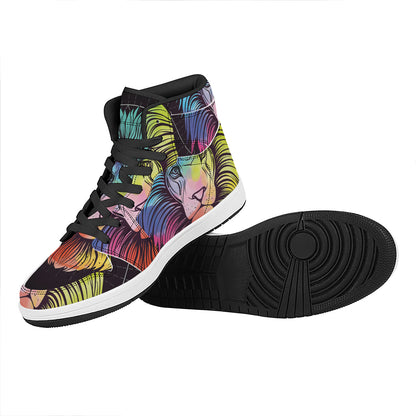 Colorful Leo Sign Print High Top Leather Sneakers