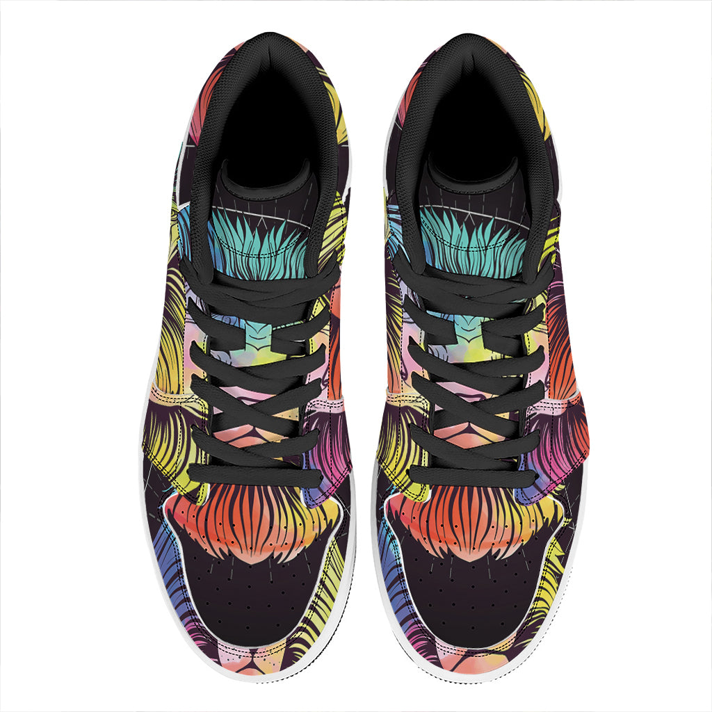 Colorful Leo Sign Print High Top Leather Sneakers