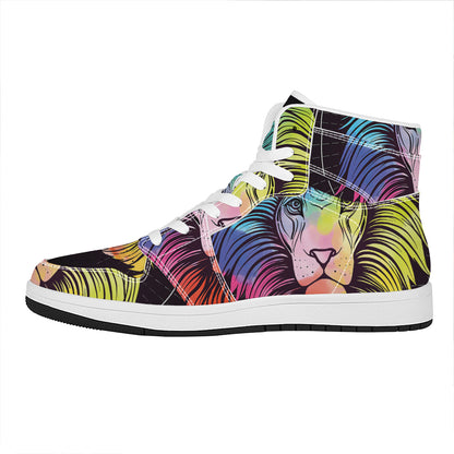 Colorful Leo Sign Print High Top Leather Sneakers