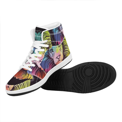 Colorful Leo Sign Print High Top Leather Sneakers