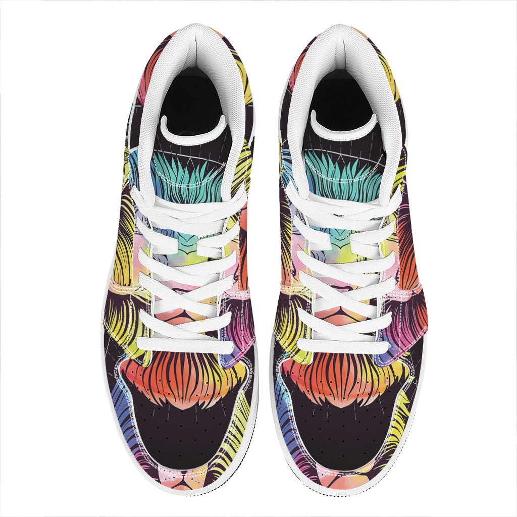 Colorful Leo Sign Print High Top Leather Sneakers