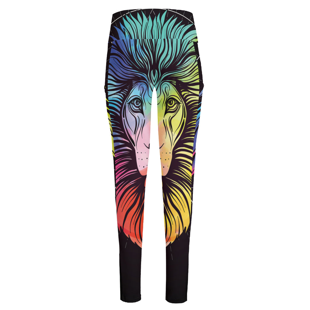 Colorful Leo Sign Print High-Waisted Pocket Leggings