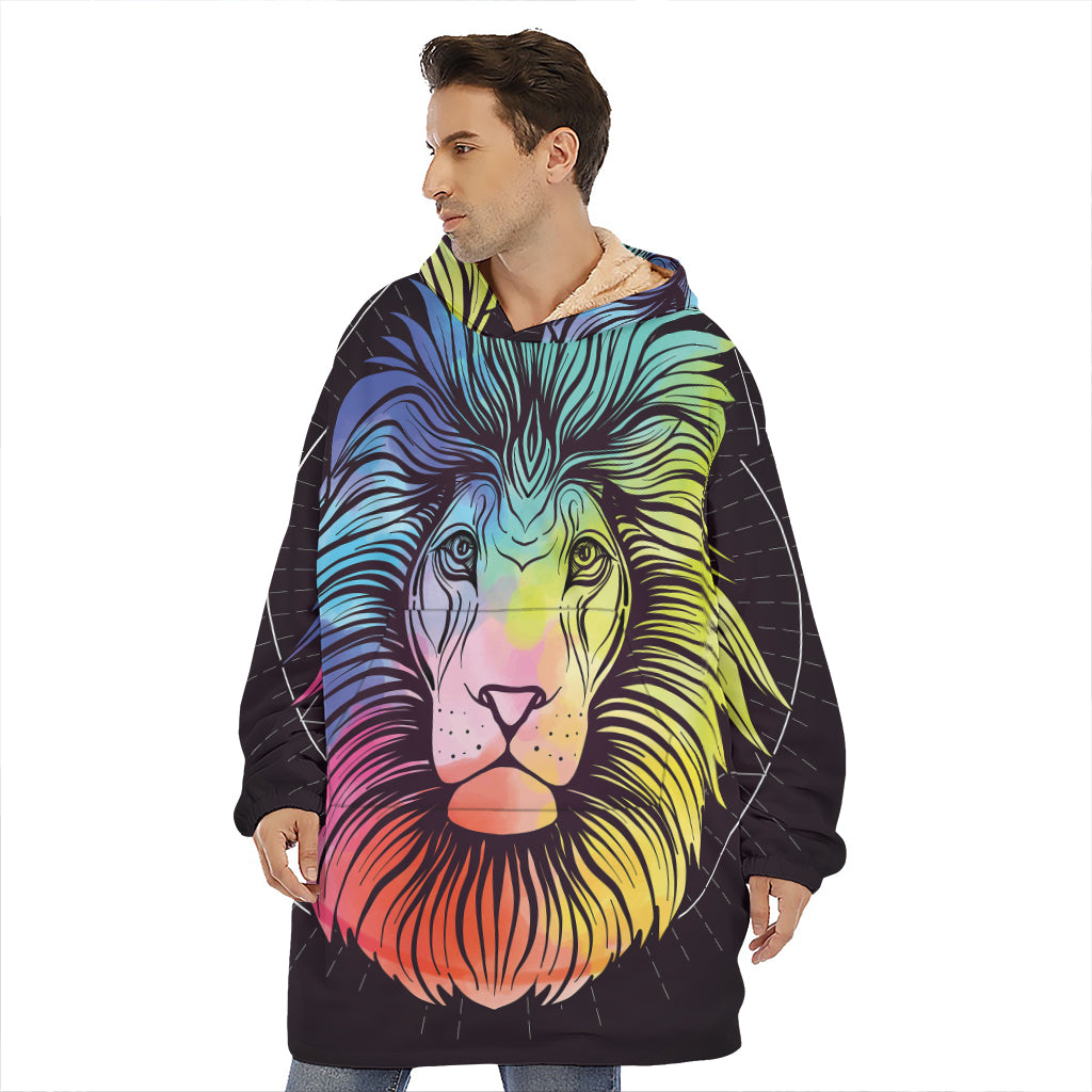 Colorful Leo Sign Print Hoodie Blanket
